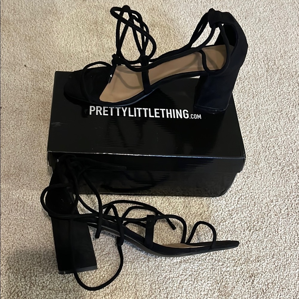 PrettyLittleThing Black Strappy Heels